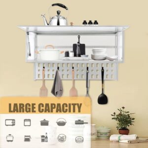 Flip-Up Door KitchenWall-Mounted Cabinet with Hanging Board 33.5*11*11.8in Carbon Steel Wall Mounted Storage Cabinet For Living Room, Bathroom, Kitchen, Home Office (White, with Hanging Board)