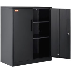 VEVOR Metal Storage Cabinet with 2 Magnetic Doors and 2 Adjustable Shelves, 200 lbs Capacity per Shelf, Locking Steel Storage Cabinet, 42'' Metal Cabinet with 3 Keys, for Office, Garage, Home