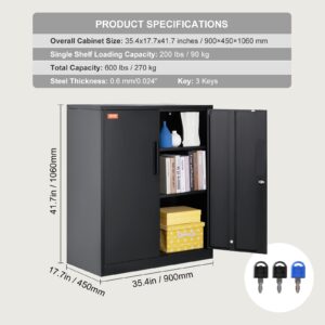 VEVOR Metal Storage Cabinet with 2 Magnetic Doors and 2 Adjustable Shelves, 200 lbs Capacity per Shelf, Locking Steel Storage Cabinet, 42'' Metal Cabinet with 3 Keys, for Office, Garage, Home