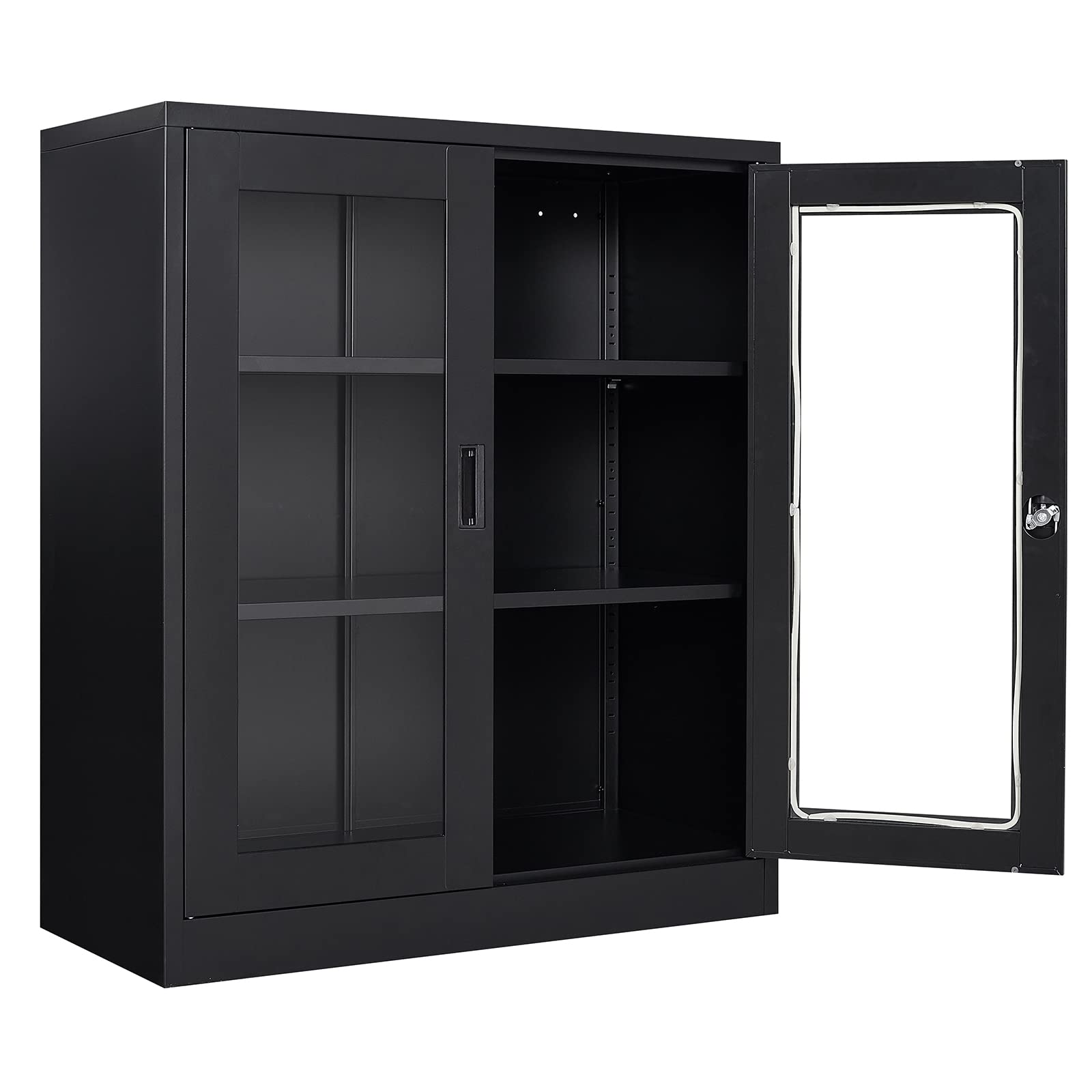 Metal Storage Cabinet, Locking Steel Storage Cabinet with 2 Doors and Adjustable Shelves, Metal Cabinet with Lock, 36" Storage Cabinet Great for Garage, Home, Office (Black)