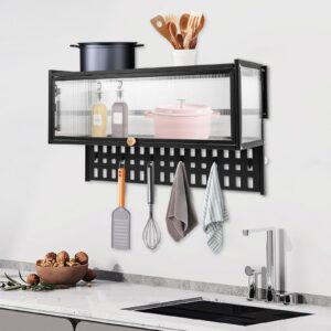 EseMiee Kitchen Wall Cabinet,Flip-Up Door Wall Cabinet Wall-Mounted Locker,Wall Cabinet for The Kitchen,Living Room,Office,Etc(Black,Translucent)