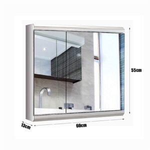 Mirror Cabinet Metal Steel Square Mirror Cabinet Storage Wall Mounted Dresser Stainless Steel Medicine Cabinet (Color : Silver, Size : 60 * 55 * 13cm)