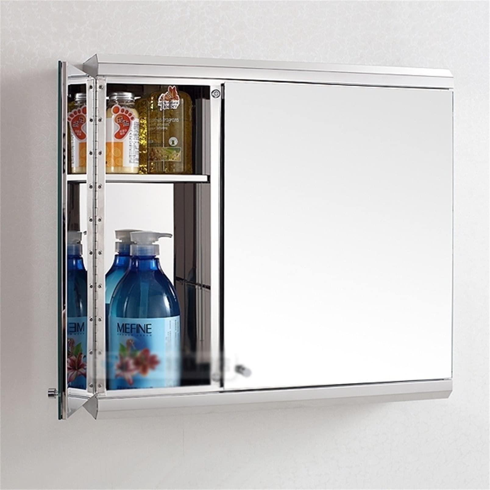 Mirror Cabinet Metal Steel Square Mirror Cabinet Storage Wall Mounted Dresser Stainless Steel Medicine Cabinet (Color : Silver, Size : 60 * 55 * 13cm)