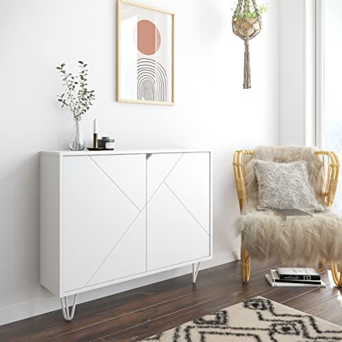 Nexera 132203 Slim 2-Door Storage Accent Cabinet, Floating and Wall Mount Bar, White