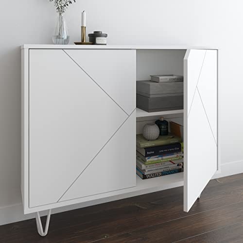 Nexera 132203 Slim 2-Door Storage Accent Cabinet, Floating and Wall Mount Bar, White