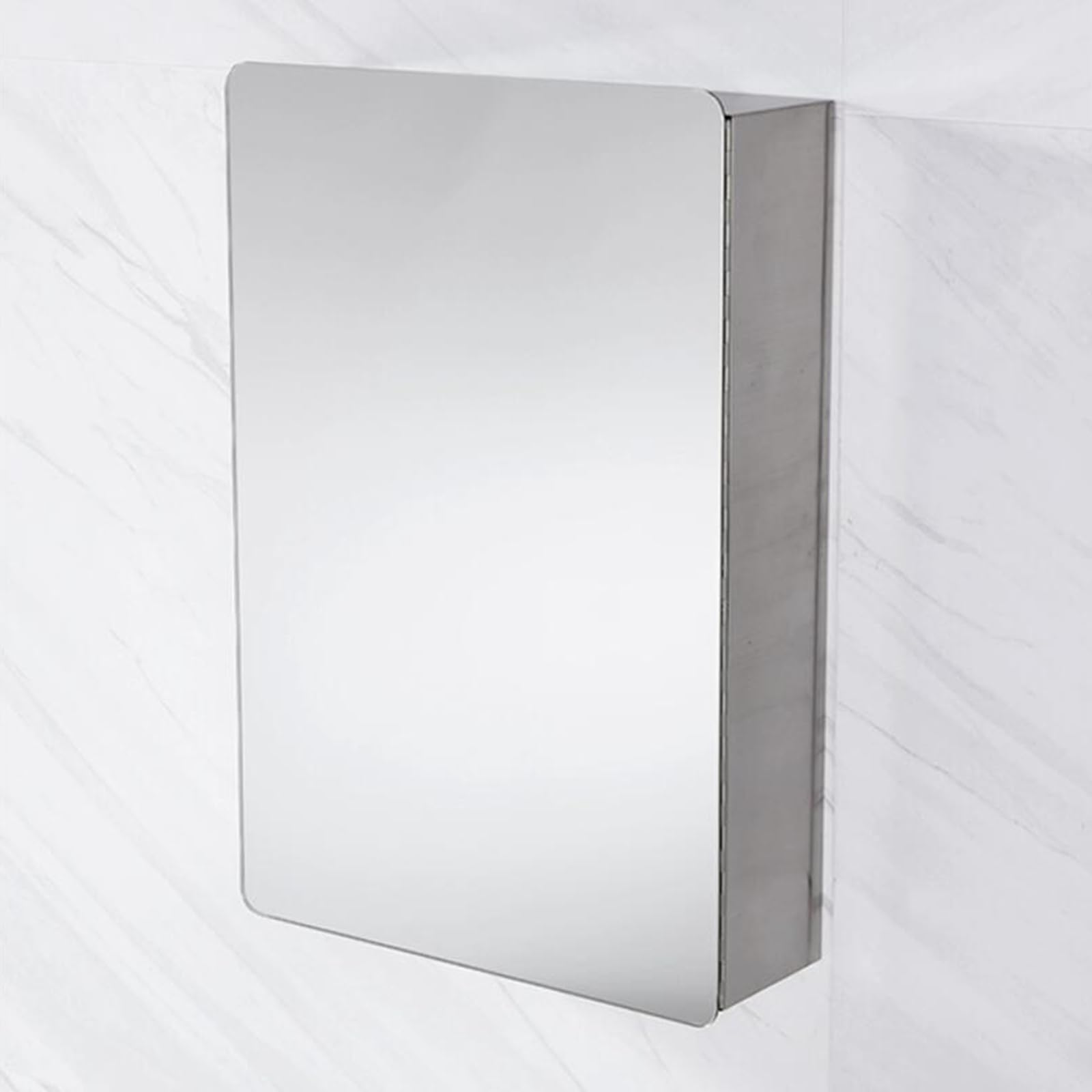 LXP 304 Stainless Steel Bathroom Mirror Cabinet, Separate Wall-Mounted Storage Cabinet, L Rounded Corner Cabinet Bathroom Mirror Wall-Mounted Cabinet