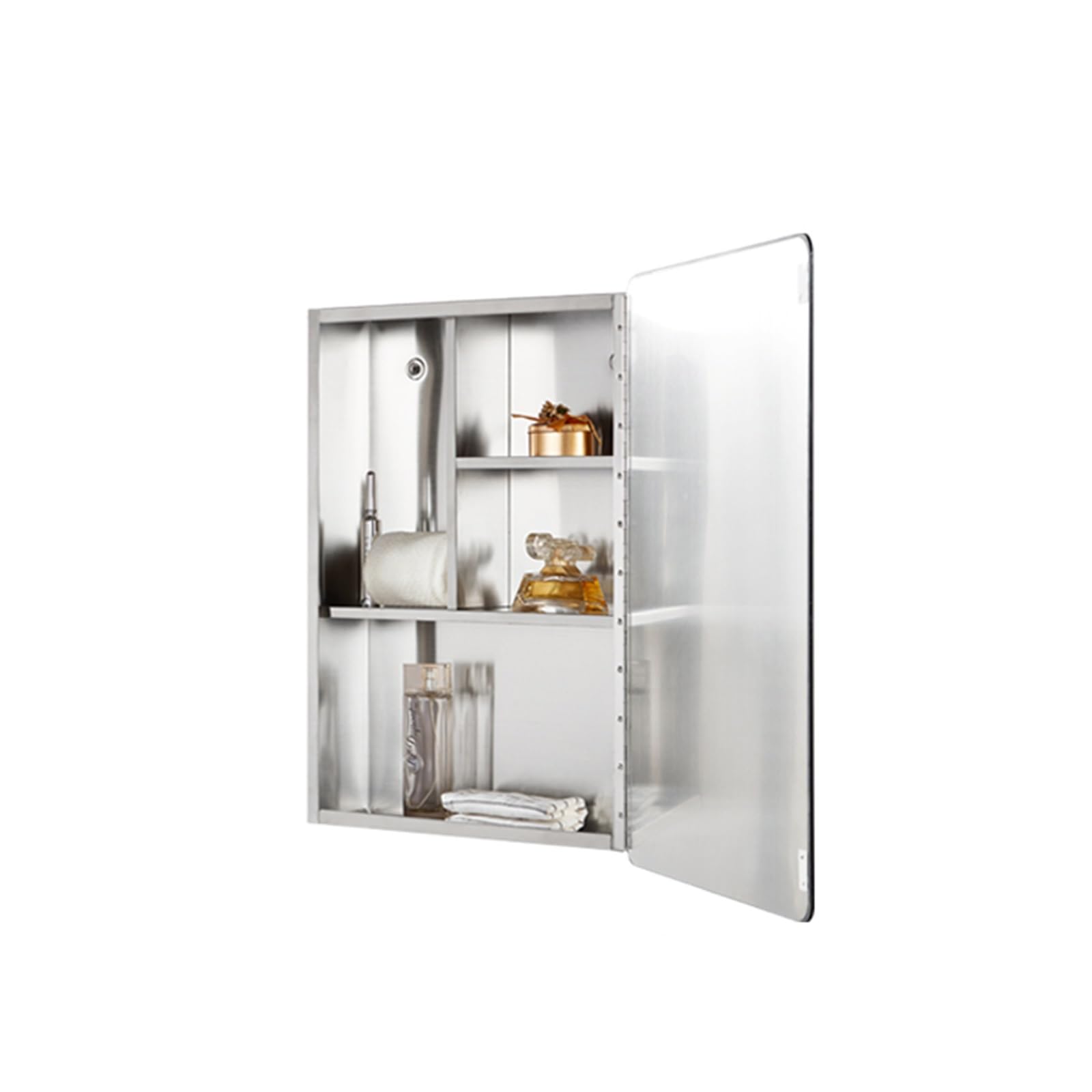 LXP 304 Stainless Steel Bathroom Mirror Cabinet, Separate Wall-Mounted Storage Cabinet, L Rounded Corner Cabinet Bathroom Mirror Wall-Mounted Cabinet