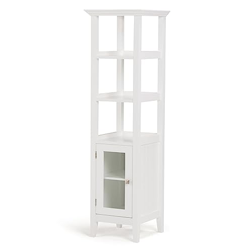 SIMPLIHOME Acadian 56" H x 16" W Transitional Bath Storage Tower Bath Cabinet in Pure White, For the Bathroom