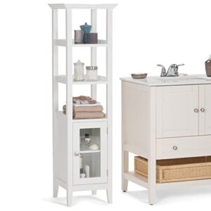 SIMPLIHOME Acadian 56" H x 16" W Transitional Bath Storage Tower Bath Cabinet in Pure White, For the Bathroom