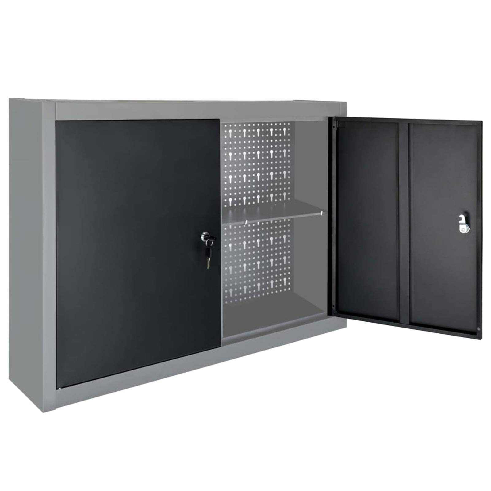 Tidyard Wall Mounted Tool Cabinet with Adjustable Storage Shelves and Euro Holes Industrial Style Lockable Metal Tool Storage Unit for Workshop Garage 31.5 x 7.5 x 23.6 Inches (W x D x H)