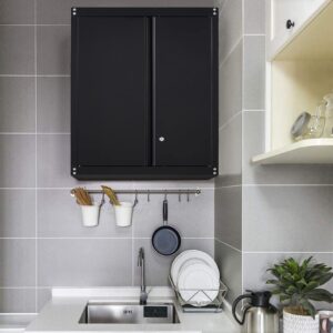 Black Wall Storage Cabinet with Adjustable Shlef,Metal Wall Storage Cabinet with Lock for Kithen, Bathroom,Garage