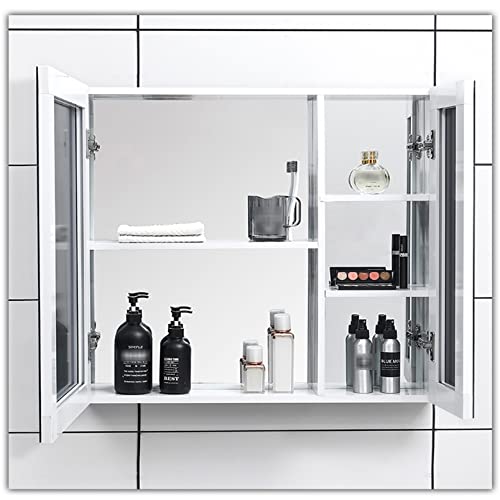 ROLTIN Bathroom Mirror Cabinet Wall Mounted Locker Bathroom Mirror with Shelf Metal Mirror Cabinet Wall Cabinet (White 60 * 68 * 12CM)