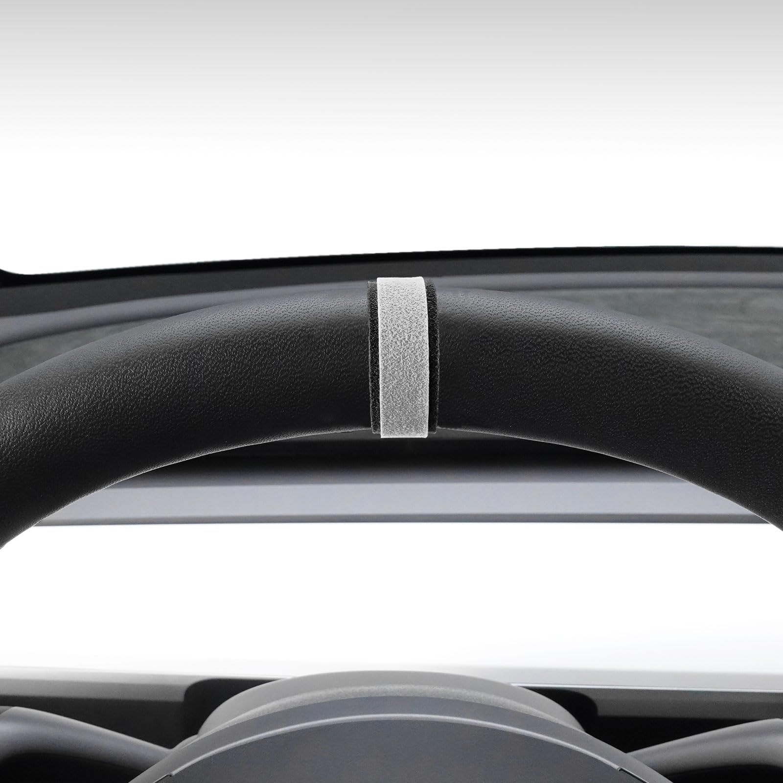 Alcantara Steering Wheel Center Stripe Marker Sticker,Non-Slip Steering Wheel Return to Standard Decals for Tesla Model 3,Y S Interior Trim (Gray Black)