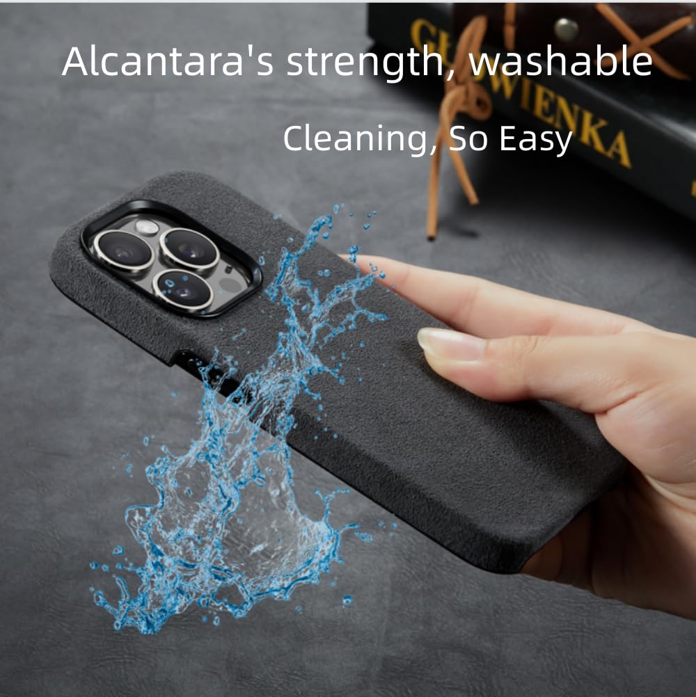 TYXDKJ Alcantara Case for iPhone13 Pro, Handmade Half-Wrapped Synthetic Suede Cover, Compatible with Magsafe Wireless Charging (Black)