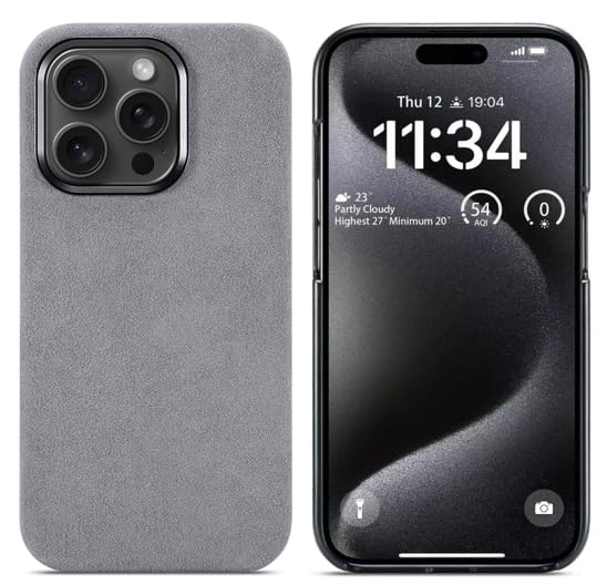 TYXDKJ Alcantara Case for iPhone 15 Pro, Handmade Half-Wrapped Synthetic Suede Cover, Compatible with Magsafe Wireless Charging (Gray)