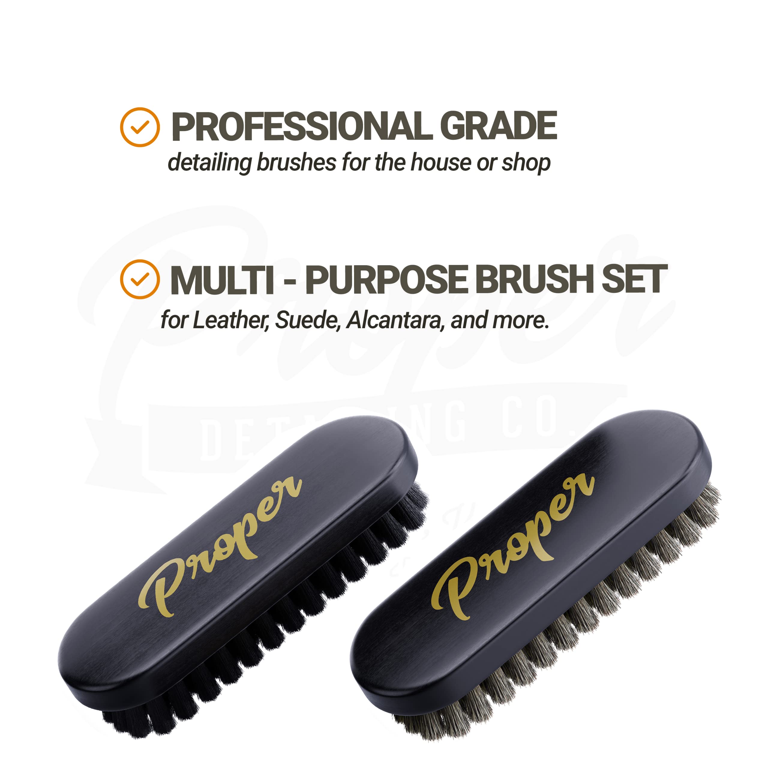 PROPER DETAILING CO. Leather Brush and Alcantara Brush | 2 Pack Leather Brush Car Detailing | Get Professional Results - Perfect for Cleaning Leather Seats, Sofas, and More | Detailing Brushes