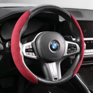 steering wheel cover,alcantara leather steering wheel grip,fit 99% car wheel protect accessories (red)