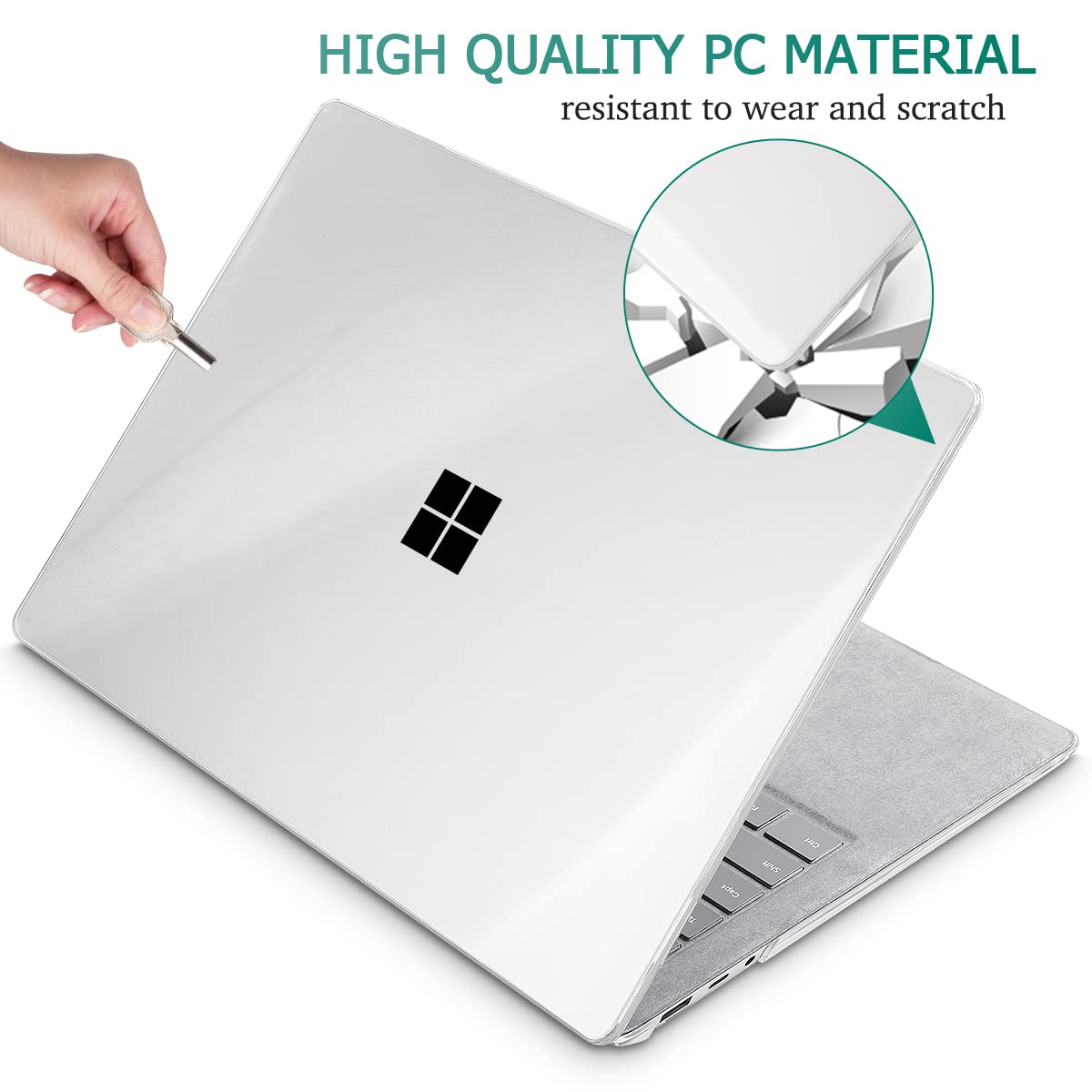 May Chen Case for 13.5" Microsoft Surface Laptop 3/4/5 with Alcantara Palm Rest Model 1867 1958 1959 (2019 2021 2022), Plastic Hard Shell Case with Keyboard Cover + Screen Protector, Crystal Clear