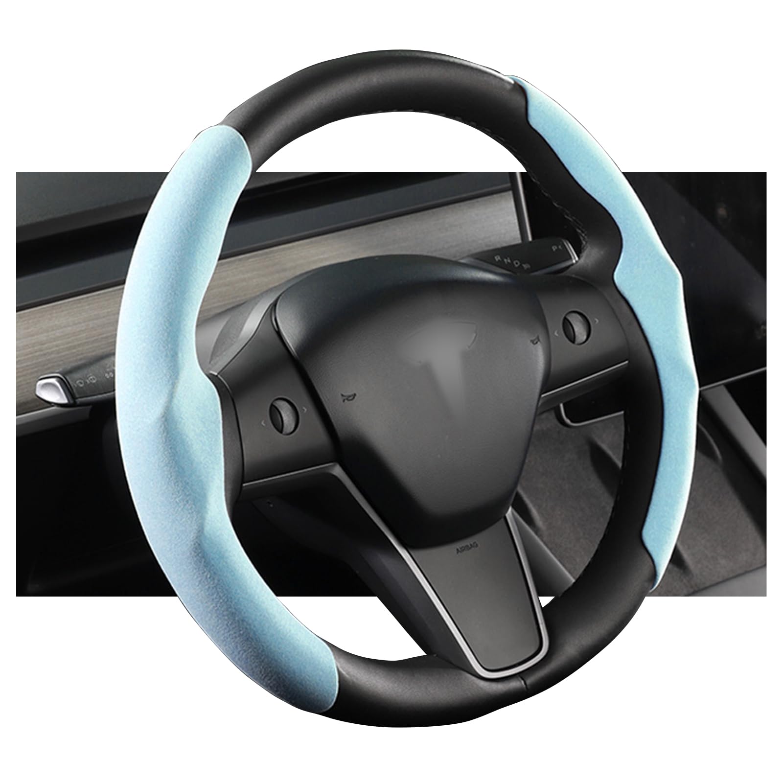 YJMOTOR for Tesla Model Y Steering Wheel Cover Decorative,Fit Model 3 Suede Steering Wheel Cover Protection Interior Auto Non Slip Grip Function Accessories 2PCS(Blue)