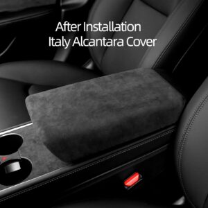 Alfanxi Armrest Box Cover Italy Alcantara Material Armrest Case Protector Compatible with Tesla Model 3/Model Y (Black)