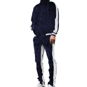 KISSQIQI Velour Tracksuit Mens 2 Piece Velvet Zipper Jacket Drawtsring Waistband Sweatpants Sweatsuits Set Casual Outfits