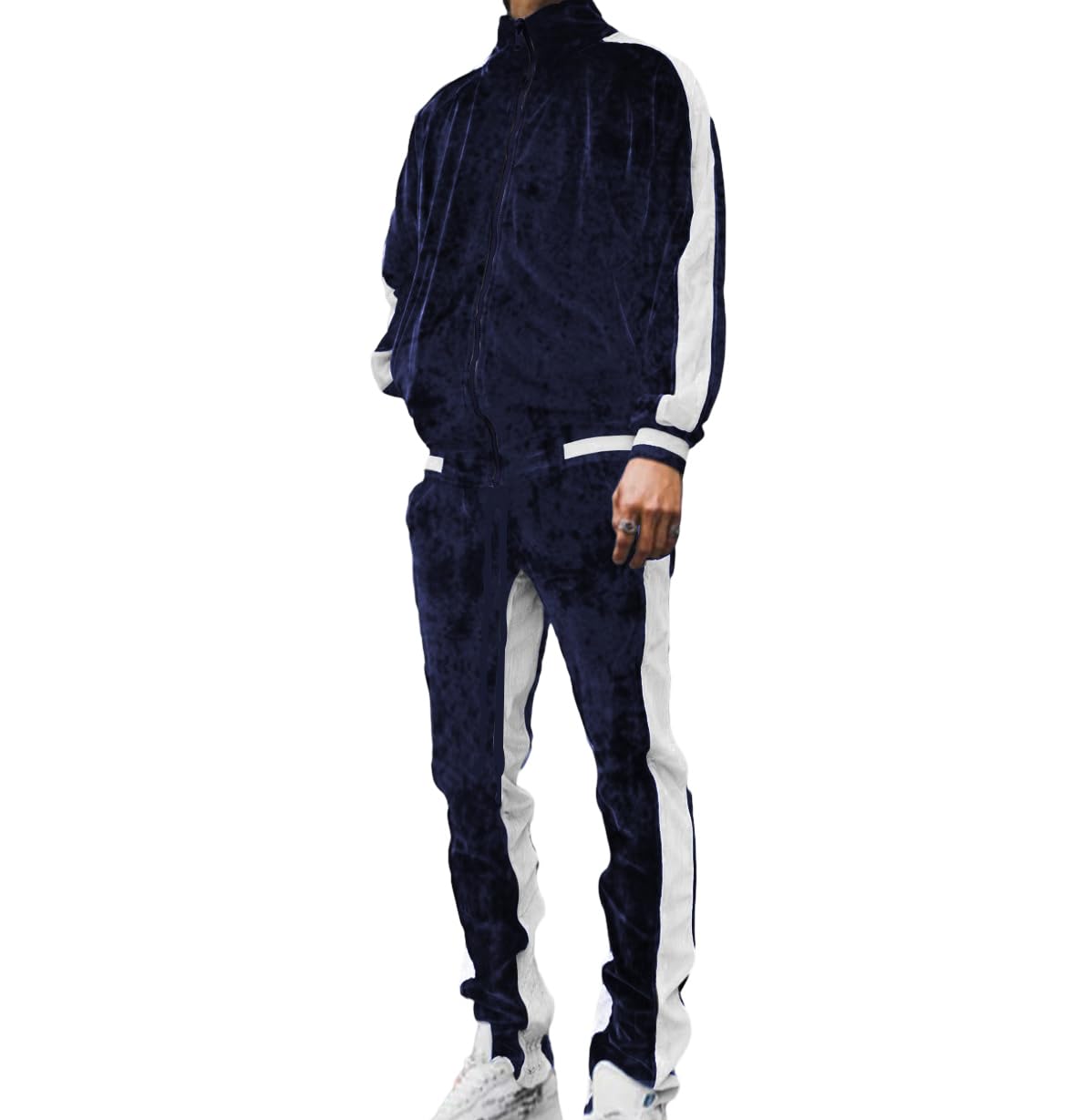 KISSQIQI Velour Tracksuit Mens 2 Piece Velvet Zipper Jacket Drawtsring Waistband Sweatpants Sweatsuits Set Casual Outfits