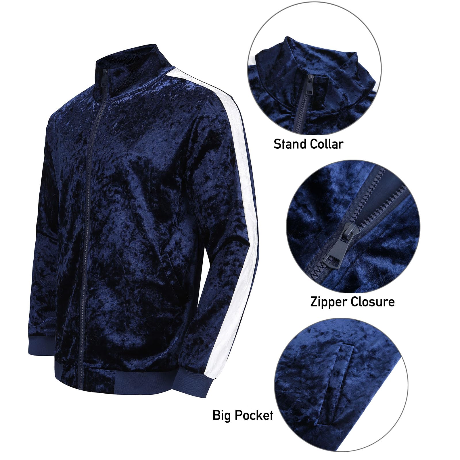 KISSQIQI Velour Tracksuit Mens 2 Piece Velvet Zipper Jacket Drawtsring Waistband Sweatpants Sweatsuits Set Casual Outfits