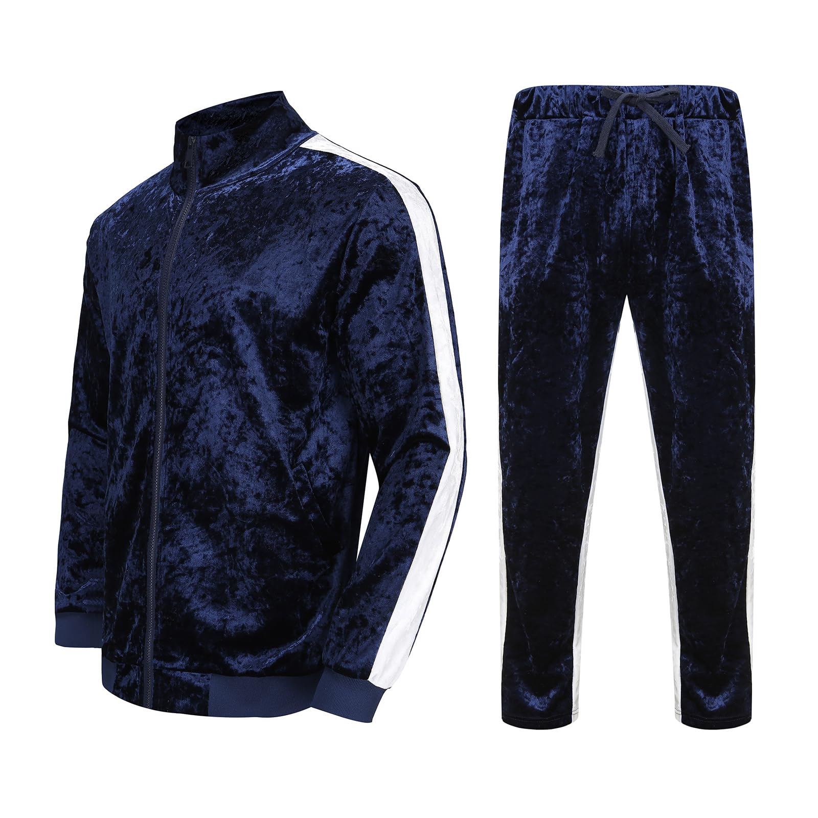 KISSQIQI Velour Tracksuit Mens 2 Piece Velvet Zipper Jacket Drawtsring Waistband Sweatpants Sweatsuits Set Casual Outfits