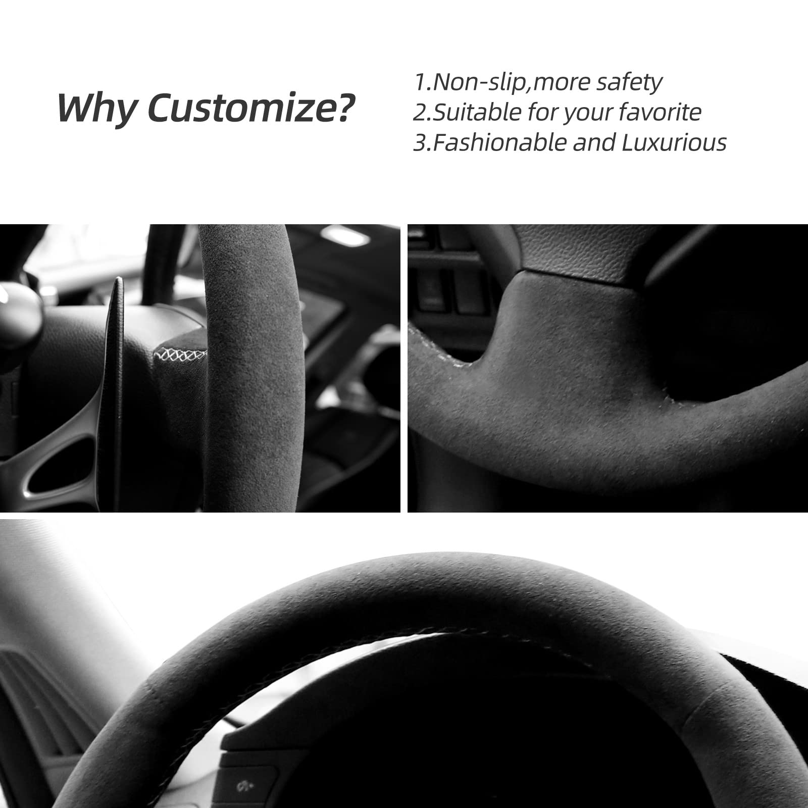 Alfanxi Hand Stitch Sewing Italy Alcantara Car Steering Wheel Cover Wrap for Infiniti EX35/G37/G37/G37x /Q60 /QX50