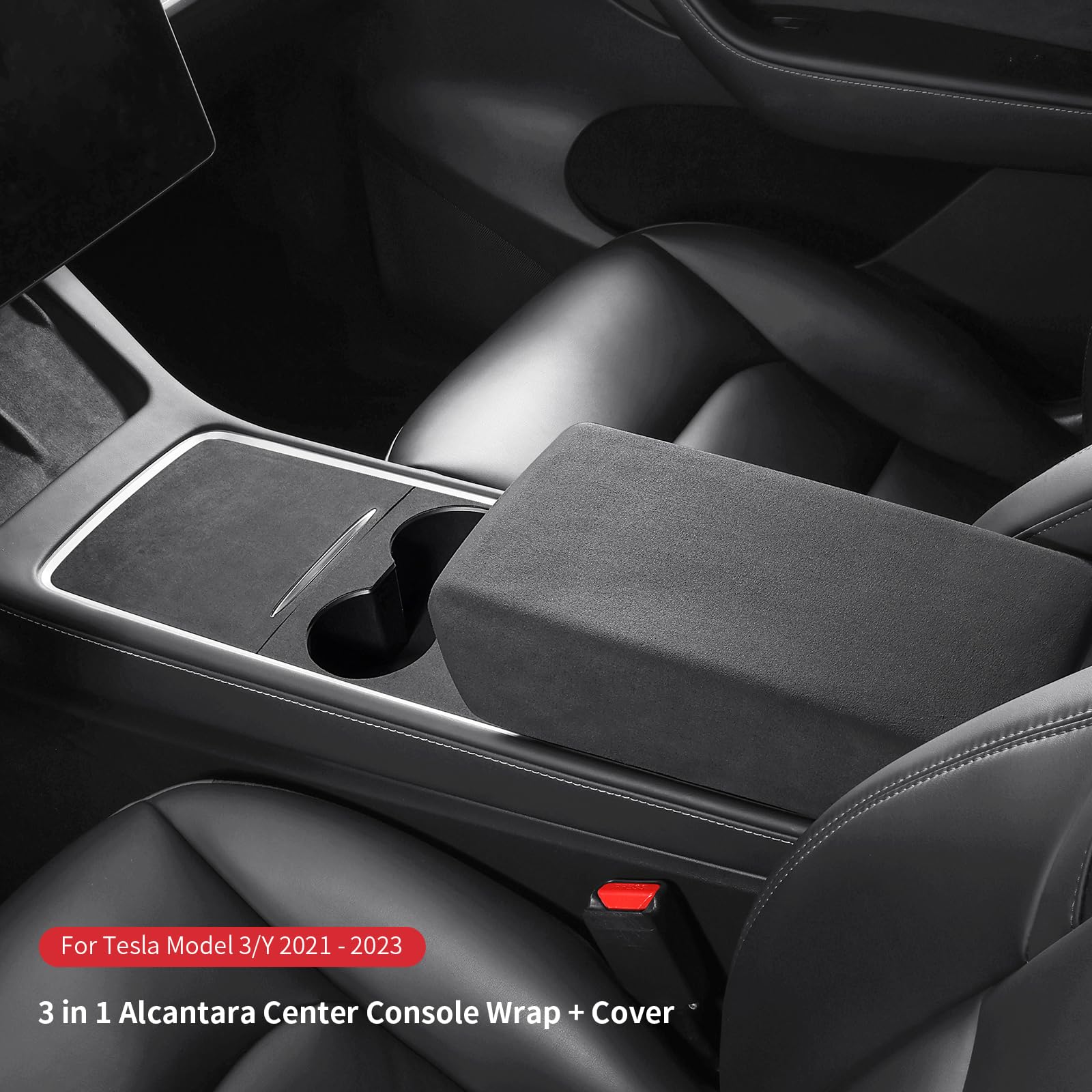 ushilife Center Console Wrap Console Box Cover Matte Alcantara Flocked Suede Protector Protective Cover Interior Decoration Kit for Tesla Model 3 Model Y 2017-2020