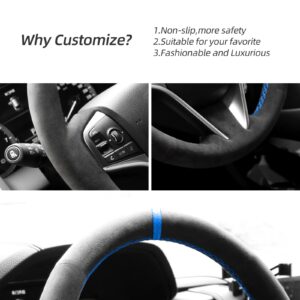 Alfanxi Hand Stitch Alcantara Steering Wheel Cover Compatible with Honda Acura MDX 2014-2018 (Blue Stripe)