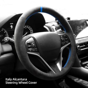 Alfanxi Hand Stitch Alcantara Steering Wheel Cover Compatible with Honda Acura MDX 2014-2018 (Blue Stripe)