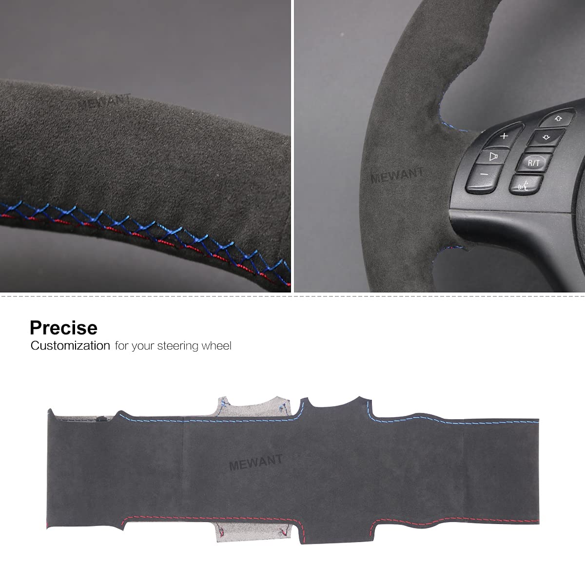 MEWANT Steering Wheel Wrap Hand Sewing Alcantara Auto Steering Wheel Cover for BMW 3 Series E46 E46/5 2004-2005/5 Series E39 2002-2003 / M3 2001-2006 / M5 2000-2003