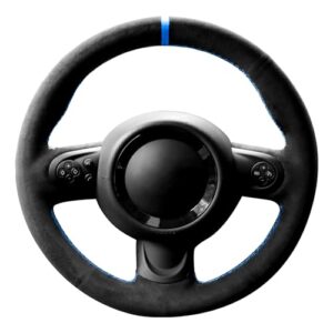 Alfanxi Hand Stitch Alcantara Steering Wheel Cover Compatible with Mini Cooper/Cooper S One (Blue Stripe)