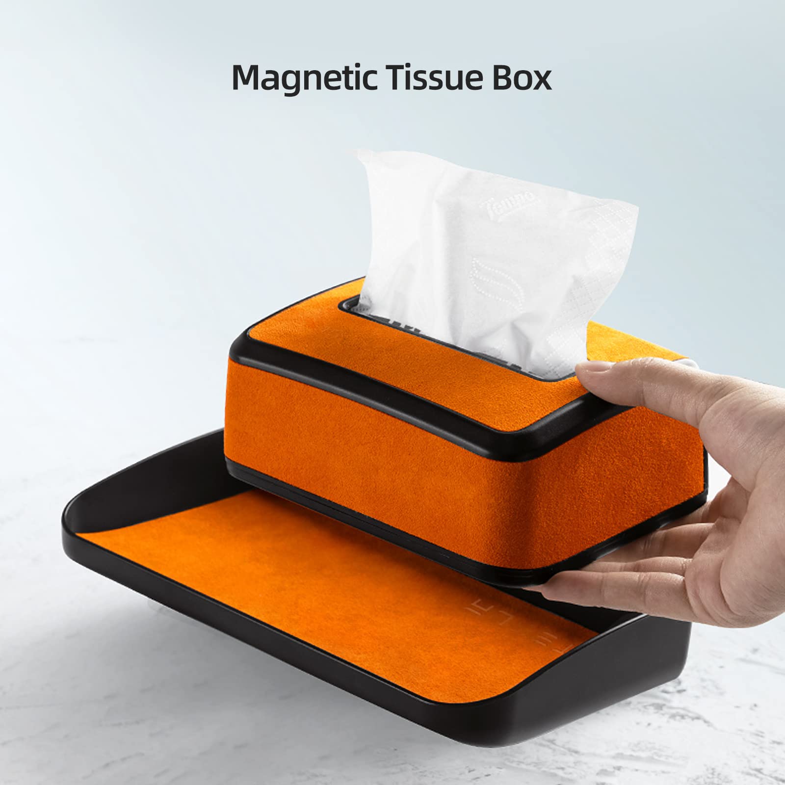 Alfanxi Magnetic Tissue Tray Holder& Alcantara Hiden Paper Napkin Bag Compatible with Tesla Model 3/Y (Magnetic, Black)