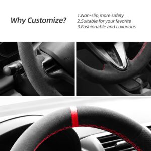 Alfanxi Hand Stitch Alcantara Steering Wheel Cover Compatible with Honda Jazz City Insight FN2 Civic 8 (Red Stripe)