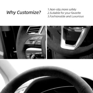 Alfanxi Hand Stitch Alcantara Steering Wheel Cover Compatible with Audi A4 Allroad Q3 Q5 SQ5 Sportback Q7 SQ7 Q8 SQ8 with Shift Paddles (No Stripes)