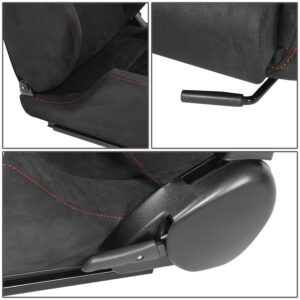 J2 Engineering J2-RS-003-BK Red Stitching Alcantara Reclinable Back Rest Racing Bucket Seats for 4 Point Harness, 38" H X 21" W X 23" D, 1 Pair