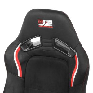 J2 Engineering J2-RS-003-BK Red Stitching Alcantara Reclinable Back Rest Racing Bucket Seats for 4 Point Harness, 38" H X 21" W X 23" D, 1 Pair
