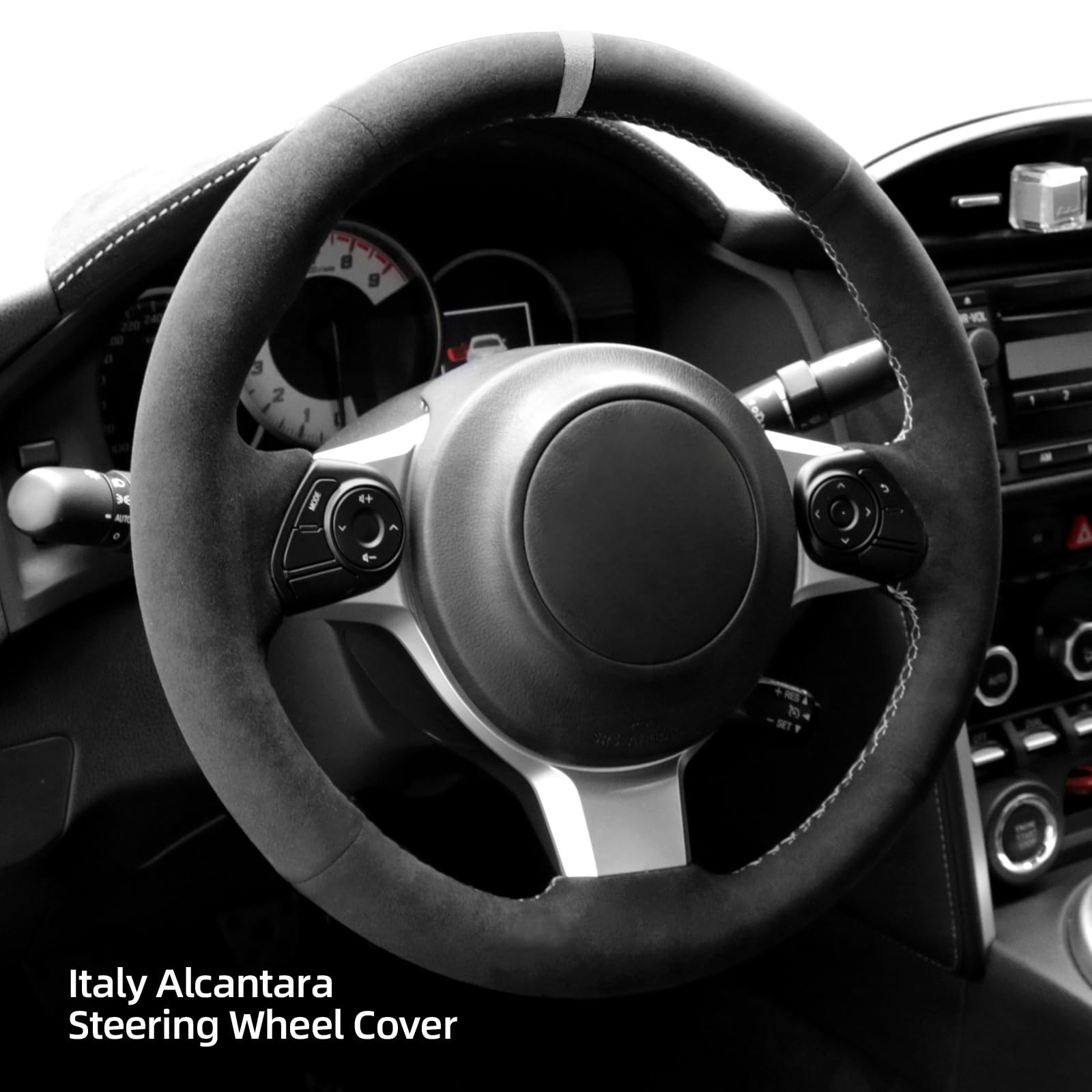 Alfanxi Hand Stitch Sewing Italy Alcantara Car Steering Wheel Cover Wrap Compatible with Toyota 86 GT86 GR86 (White Thread)