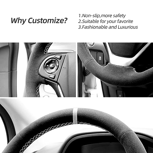 Alfanxi Hand Stitch Alcantara Steering Wheel Cover Compatible with Honda CRV 2012-2018 (White Stripe)