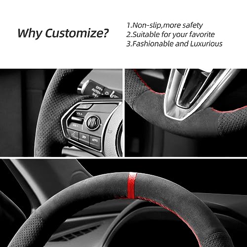 Alfanxi Hand Stitch Alcantara Steering Wheel Cover Compatible with Acura RDX 2019-2023 (Red Stripe)