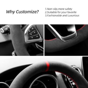 Alfanxi Hand Stitch Alcantara Steering Wheel Cover Compatible with Mercedes Benz AMG A45 / W205 C43 C63S/ CLA45 CLS63/ GLC 43 63/ E43 W213 /S-Class S500 (Red Stripe)