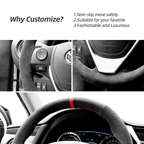 Alfanxi Hand Stitch Sewing Italy Alcantara Car Steering Wheel Cover Wrap for Toyota RAV4/COROLLA/AURIS/ISIS (Red Thread)