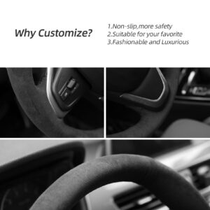 Alfanxi Hand Stitch Sewing Italy Alcantara Car Steering Wheel Cover Wrap for BMW X1 X2 sDrive28i xDrive28i (Black Alcantara+No Stripes)