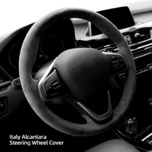 Alfanxi Hand Stitch Sewing Italy Alcantara Car Steering Wheel Cover Wrap for BMW X1 X2 sDrive28i xDrive28i (Black Alcantara+No Stripes)