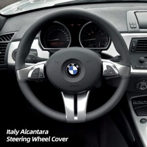 Alfanxi Hand Stitch Alcantara Steering Wheel Cover Compatible with BMW Z4 E85 E86 2003-2008 (Blue Stripe)