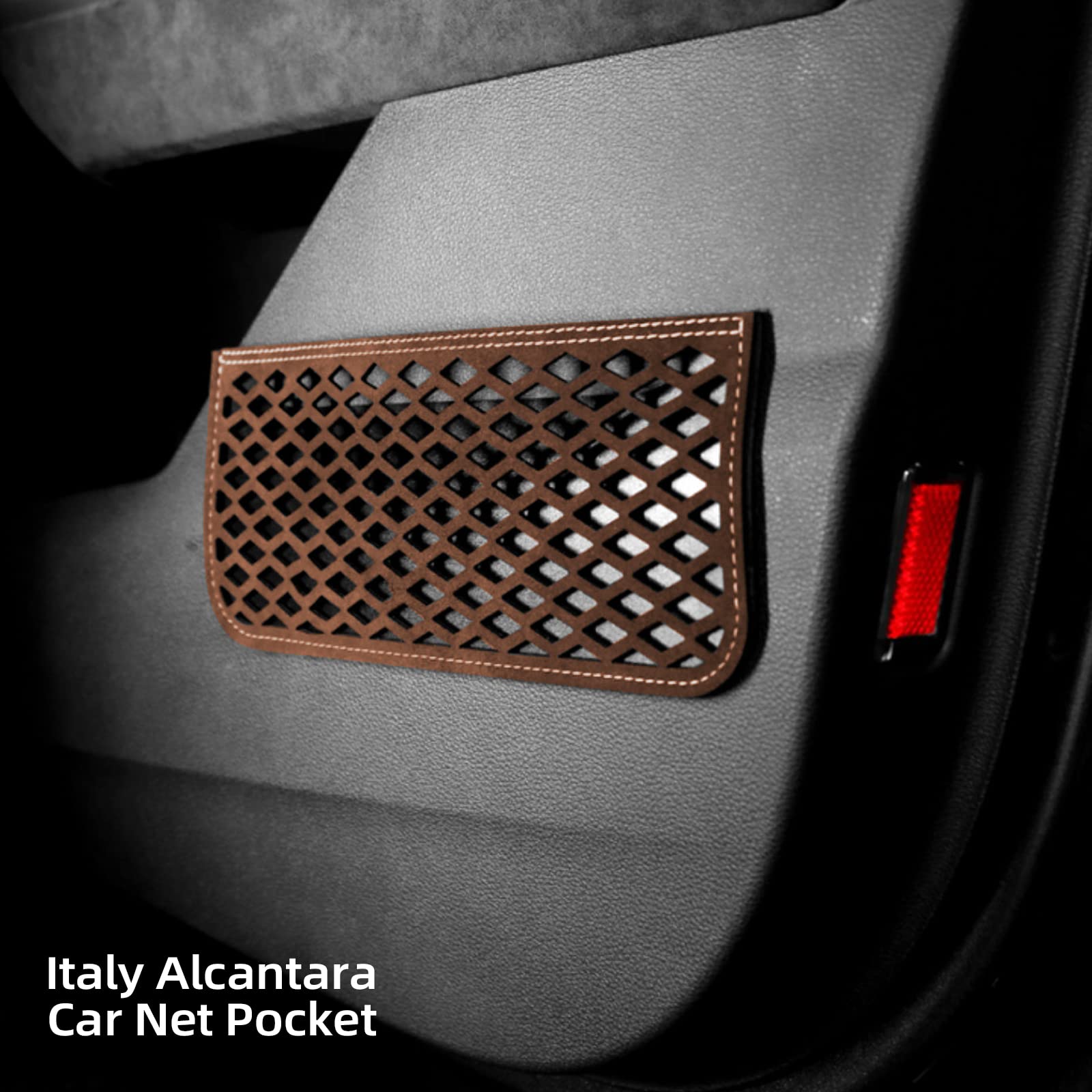 Alfanxi Car Net Pocket Alcantara Matarial Phone Holder Net Storage Fit for Most of Car Models (Brown)