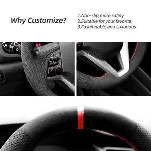 Alfanxi Hand Stitch Alcantara Steering Wheel Cover Compatible with Hyundai Tucson 2016-2023(Red Stripe)