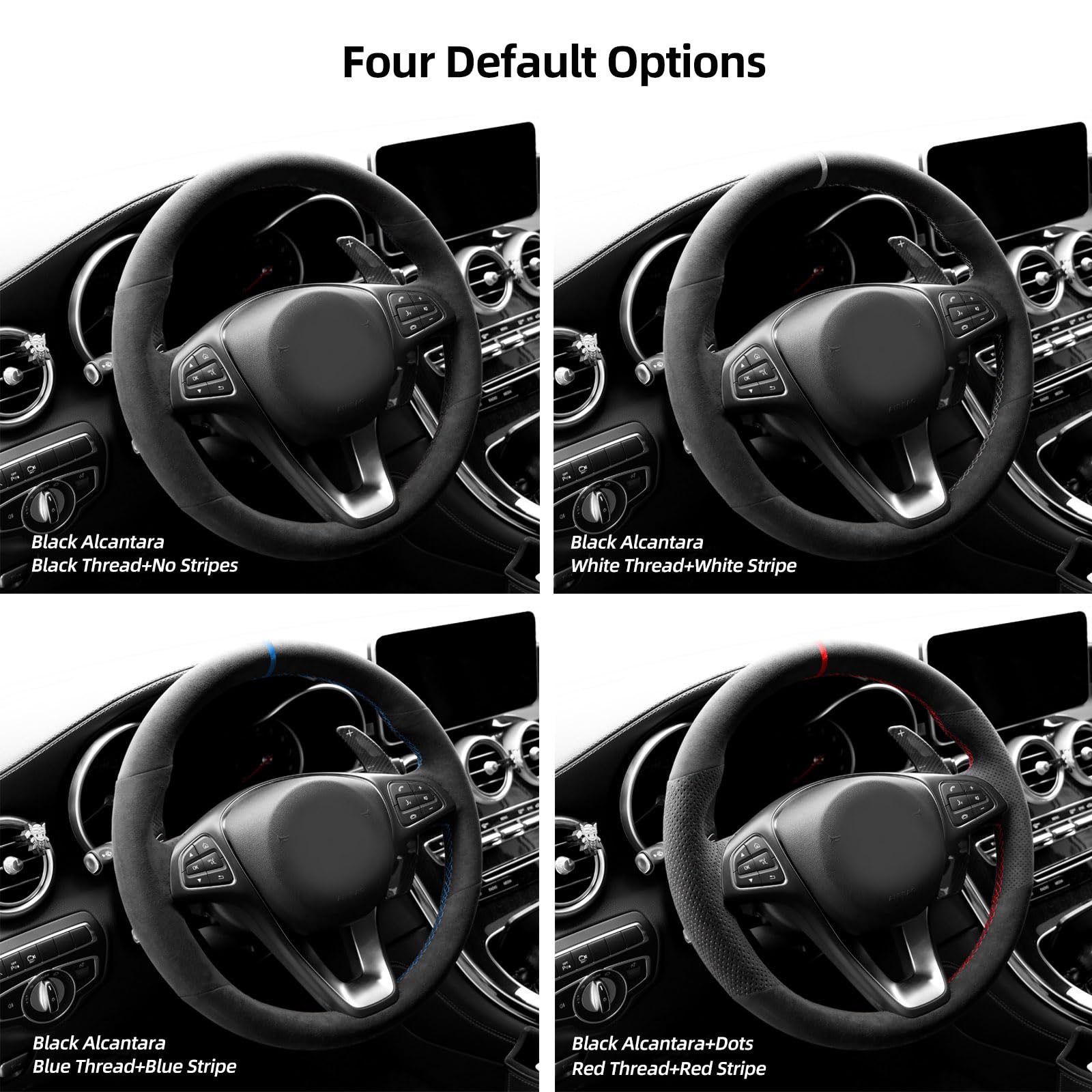 Alfanxi Hand Stitch Alcantara Steering Wheel Cover for Benz A180 A200 B180 B200 C180 C200 C260 C300 E200 E300 CLS260 CLS300 GLC260 GLC300 GLE300 W447 (Red Stripe)